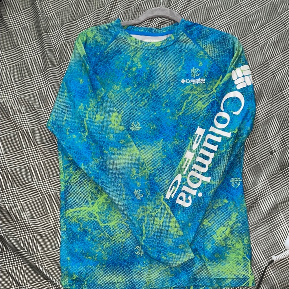 Columbia Blue and Green Rashguard Swim Shirt UV Protection